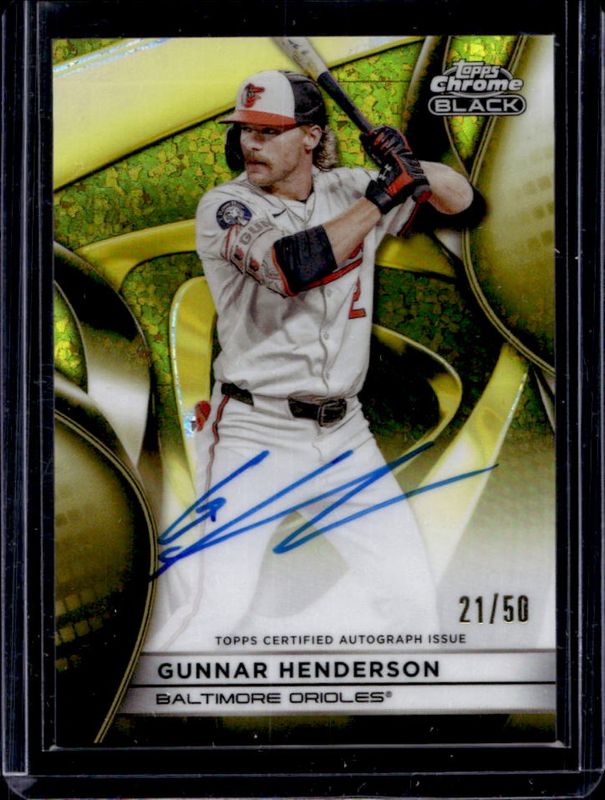 Gunnar Henderson 2025 Topps Chrome Black #CBA-GH Autographs - Gold Mini-Diamond Refractor /50 RAW