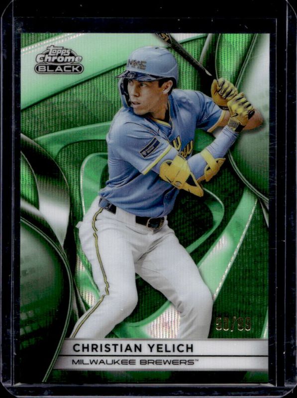 Christian Yelich 2025 Topps Chrome Black #114 Green Wave Refractor /99 RAW