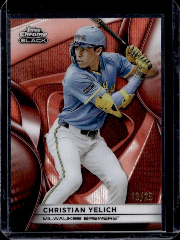Christian Yelich 2025 Topps Chrome Black #114 Orange Wave Refractor /25 RAW