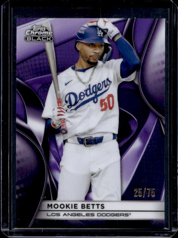 Mookie Betts 2025 Topps Chrome Black #128 Purple Refractor /75 RAW