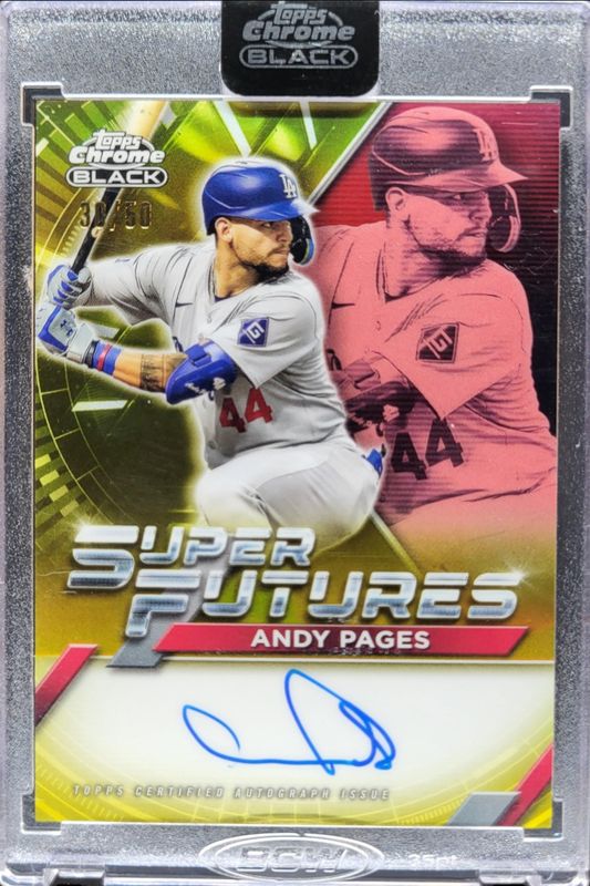 Andy Pages 2025 Topps Chrome Black #FSA-AP Super Futures Autographs - Gold Refractor /50 RAW