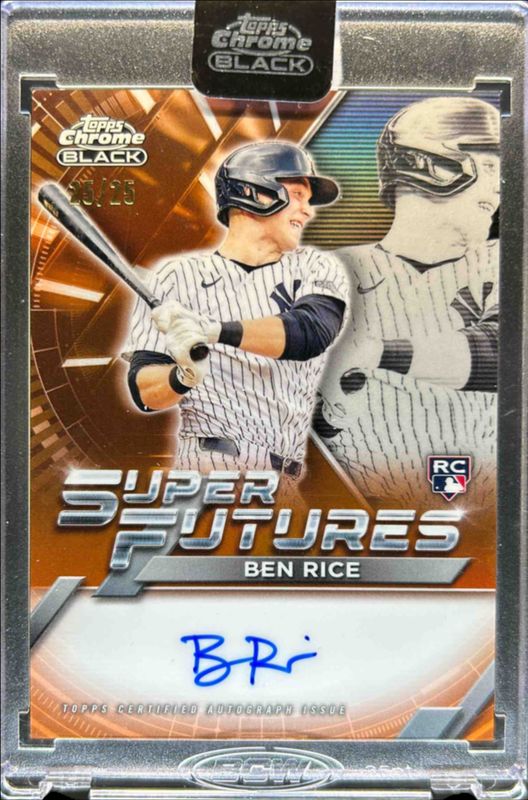 Ben Rice 2025 Topps Chrome Black #FSA-BR Super Futures Autographs - Orange Refractor /25 Rookie RAW