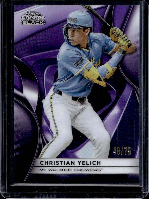 Christian Yelich 2025 Topps Chrome Black #114 Purple Refractor /75 RAW