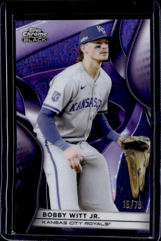 Bobby Witt 2025 Topps Chrome Black #1 Purple Mini Diamond Refractor /75 RAW