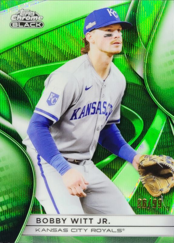 Bobby Witt 2025 Topps Chrome Black #1 Green Wave Refractor /99 RAW