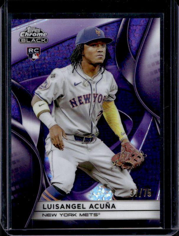 Luisangel Acuna 2025 Topps Chrome Black #53 Purple Mini Diamond Refractor /75 Rookie RAW