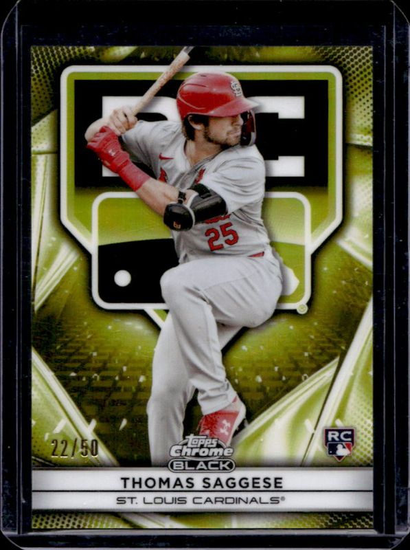 Thomas Saggese 2025 Topps Chrome Black #96 Rookie Design Variations - Gold Refractor /50 RAW