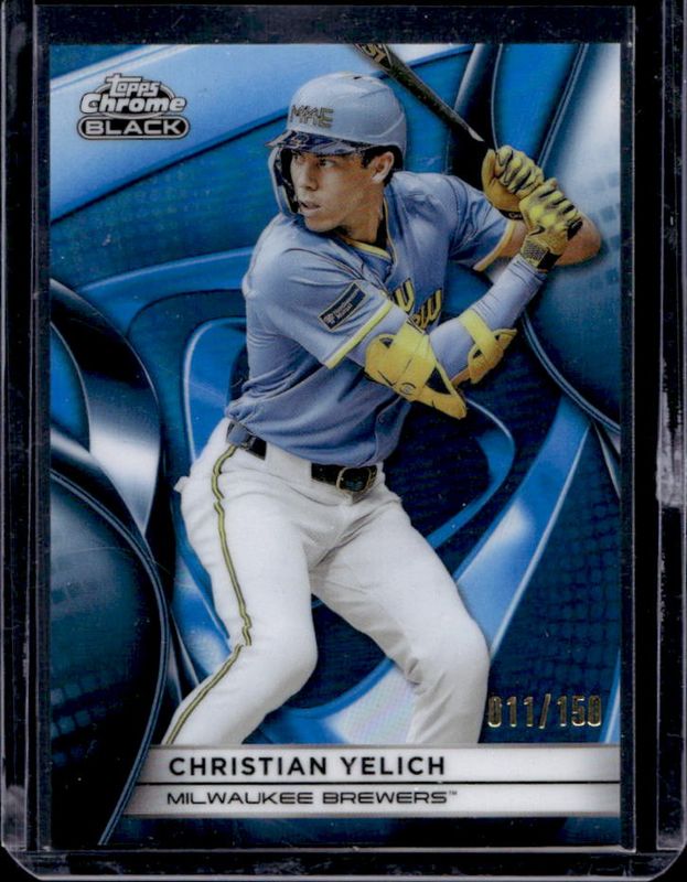 Christian Yelich 2025 Topps Chrome Black #114 Blue Refractor /150 RAW