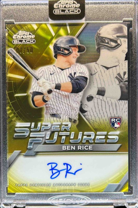 Ben Rice 2025 Topps Chrome Black #FSA-BR Super Futures Autographs - Gold Refractor /50 Rookie RAW