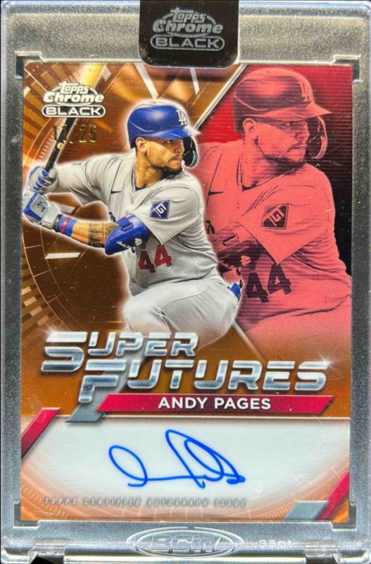 Andy Pages 2025 Topps Chrome Black #FSA-AP Super Futures Autographs - Orange Refractor /25 RAW