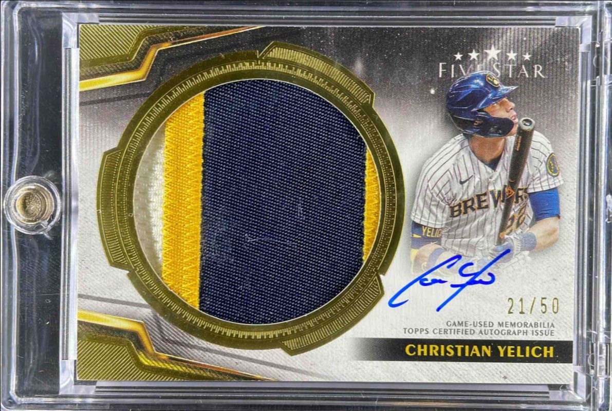 Christian Yelich 2024 Topps Five Star #FSJP-CY Five Star Autographed Jumbo Prime Relics /50 RAW