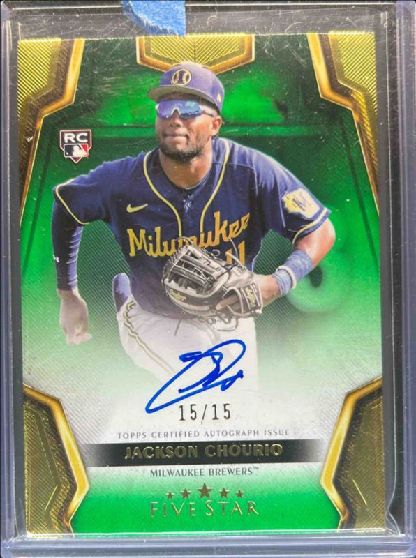 Jackson Chourio 2024 Topps Five Star #FSA-JCH Green /15 Rookie RAW