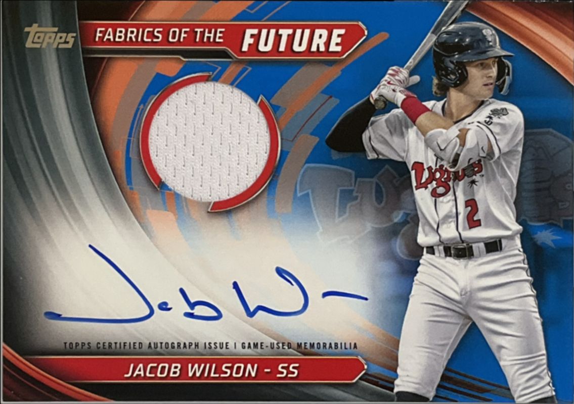 Jacob Wilson 2024 Topps Pro Debut #FOTF-JW Fabrics of the Future Autographs Relics - Blue /150 RAW