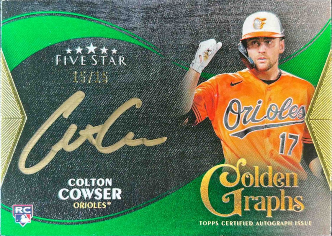 Colton Cowser 2024 Topps Five Star #GG-CC Five Star Golden Graphs Autographs - Green /15 Rookie RAW