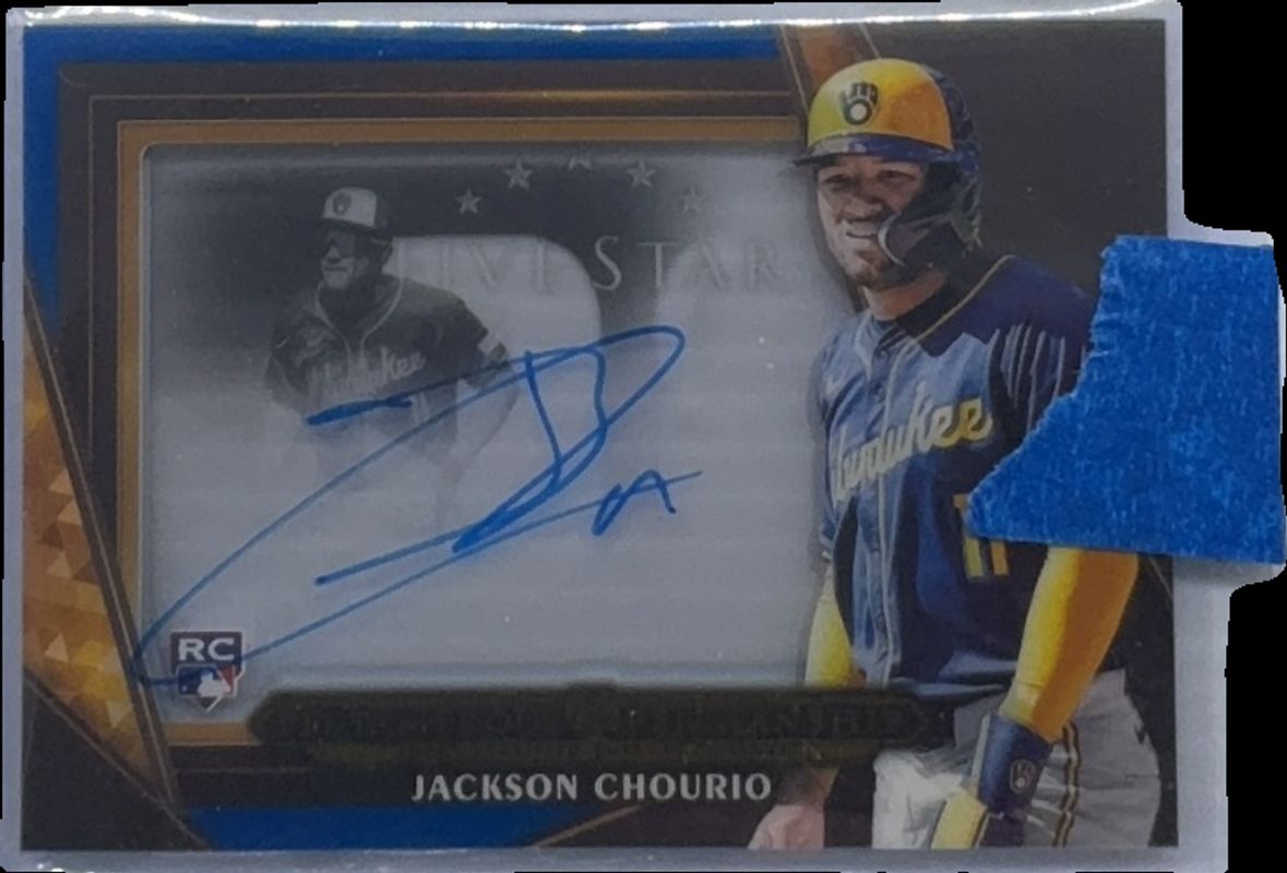 Jackson Chourio 2024 Topps Five Star #PP-JAC Five Star Pentamerous Penmanship Autographs - Blue /15 Rookie RAW