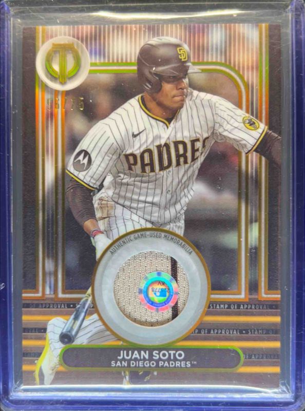 Juan Soto 2024 Topps Tribute #SOA-JS Stamp of Approval Relics - Gold /75 RAW