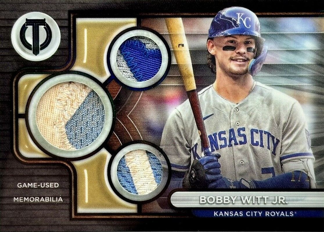 Bobby Witt 2024 Topps Tribute #TTR-BW Tribute Triple Relics - Black /1 RAW