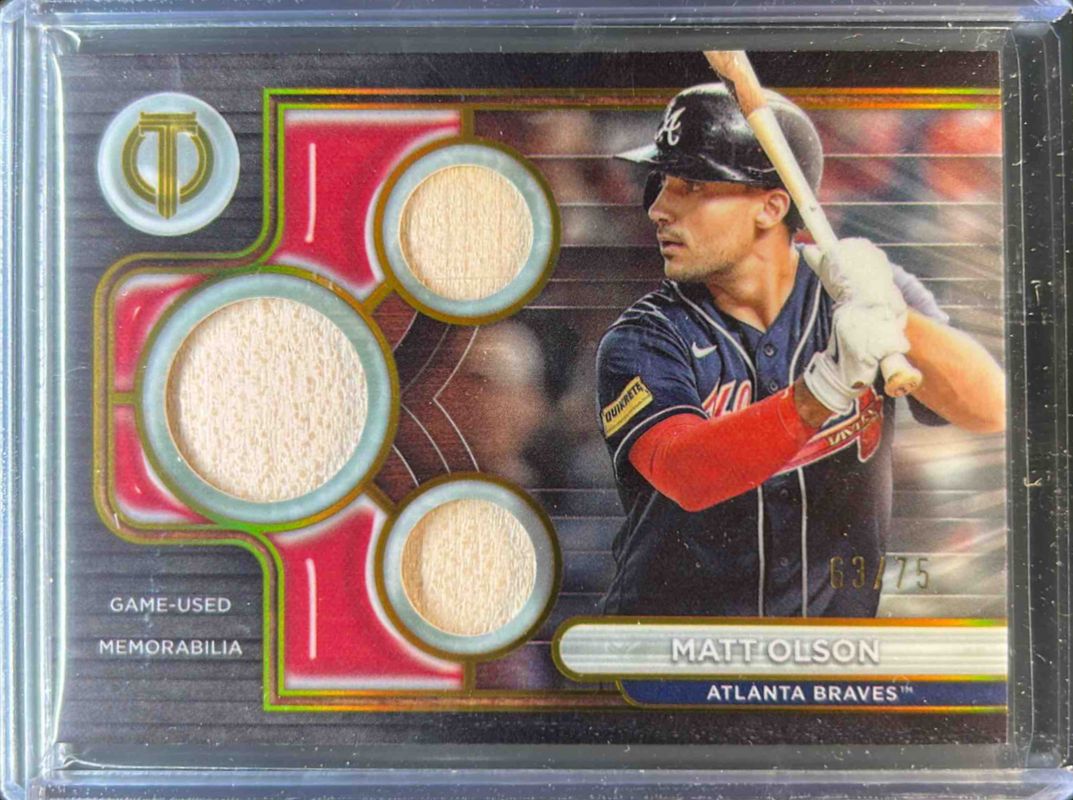 Matt Olson 2024 Topps Tribute #TTR-MO Tribute Triple Relics - Gold /75 RAW