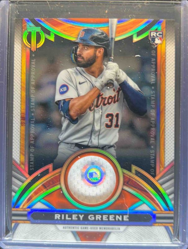 Riley Greene 2023 Topps Tribute #SOA-RG Stamp of Approval Relics /199 Rookie RAW