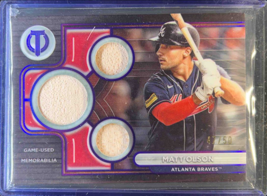 Matt Olson 2024 Topps Tribute #TTR-MO Tribute Triple Relics - Purple /50 RAW