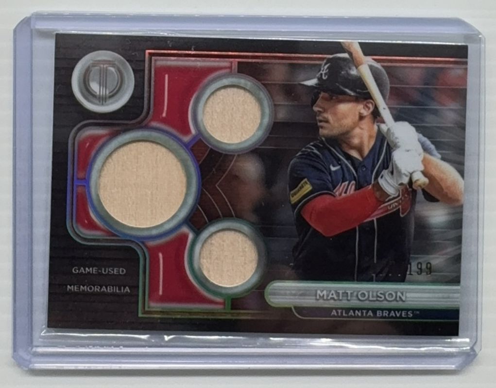 Matt Olson 2024 Topps Tribute #TTR-MO Tribute Triple Relics - Green /99 RAW