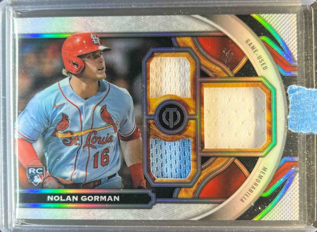 Nolan Gorman 2023 Topps Tribute #TR-NG Triple Relics /199 Rookie RAW