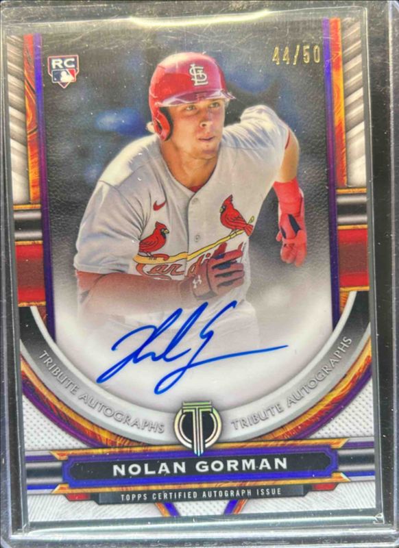 Nolan Gorman 2023 Topps Tribute #TA-NG Autographs - Purple /50 Rookie RAW