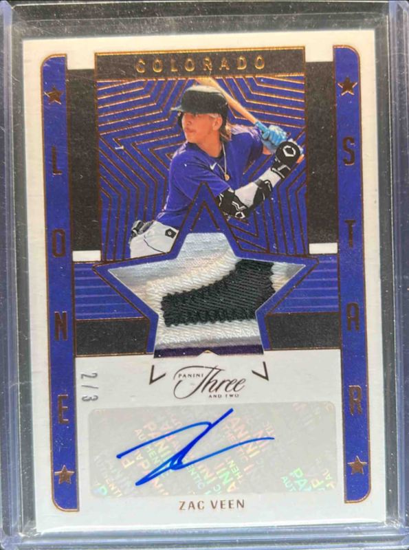 Zac Veen 2023 Panini Three and Two #LSS-ZV Lone Star Signatures - Bases Loaded /3 RAW