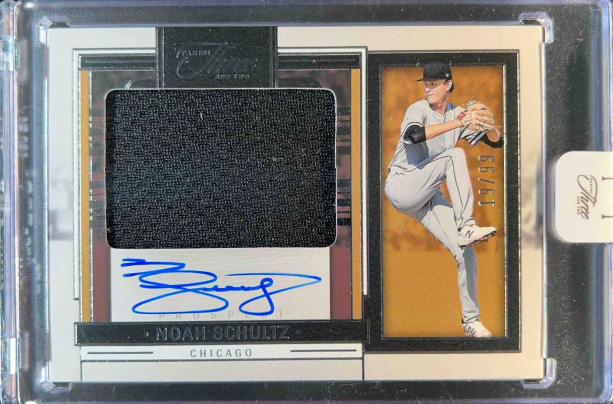 Noah Schultz 2024 Panini Three and Two #PJA-NS Prospect Jersey Autographs /99 RAW