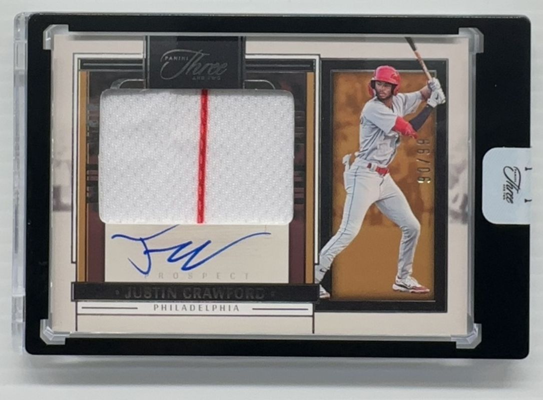 Justin Crawford 2024 Panini Three and Two #PJA-JC Prospect Jersey Autographs /99 RAW