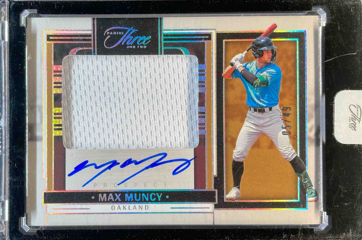 Max Muncy (Athletics) 2024 Panini Three and Two #PJA-MM Prospect Jersey Autographs - Holo Silver /49 RAW