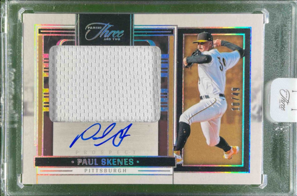 Paul Skenes 2024 Panini Three and Two #PJA-PS Prospect Jersey Autographs - Holo Silver /49 Rookie RAW