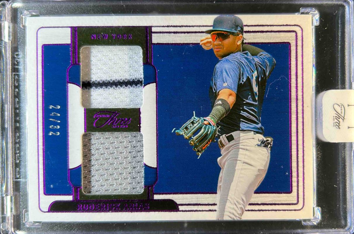 Roderick Arias 2024 Panini Three and Two #PDJ-RA Prospect Dual Jerseys - Full Count /32 RAW