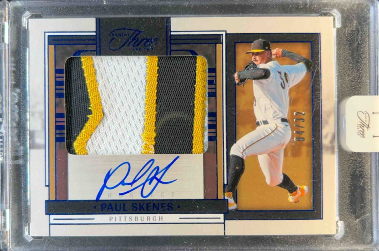 Paul Skenes 2024 Panini Three and Two #PJA-PS Prospect Jersey Autographs - Full Count /32 Rookie RAW