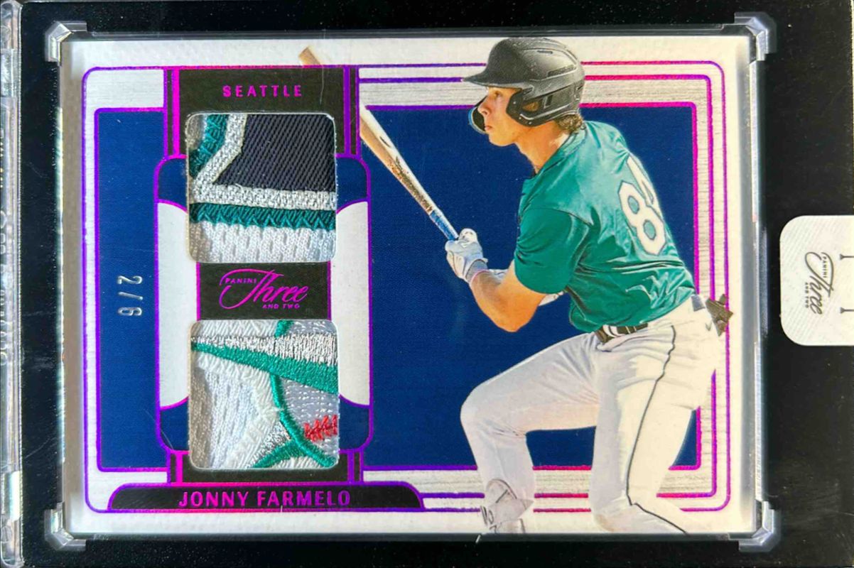Jonny Farmelo 2024 Panini Three and Two #PDJ-JF Prospect Dual Jerseys - Red FOTL /6 RAW