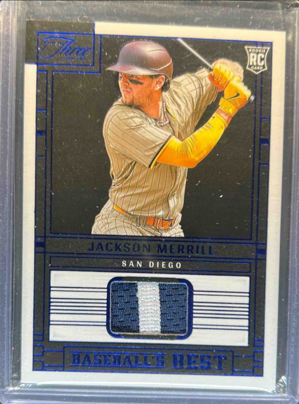 Jackson Merrill 2024 Panini Three and Two #BBM-JM Baseball’s Best Memorabilia - Blue /15 Rookie RAW