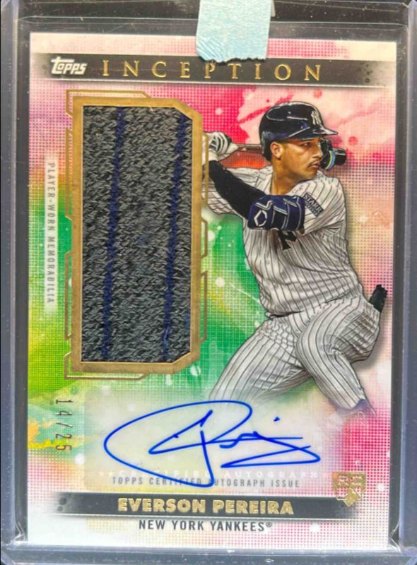 Everson Pereira 2024 Topps Inception #AGSR-EP Autographed Game Sock Relic Card /25 Rookie RAW