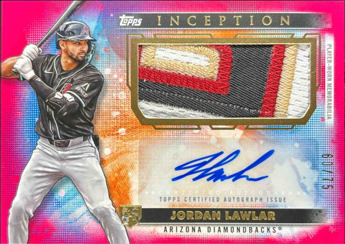 Jordan Lawlar 2024 Topps Inception #APC-JLA Autographs Patch Cards - Magenta /75 Rookie RAW