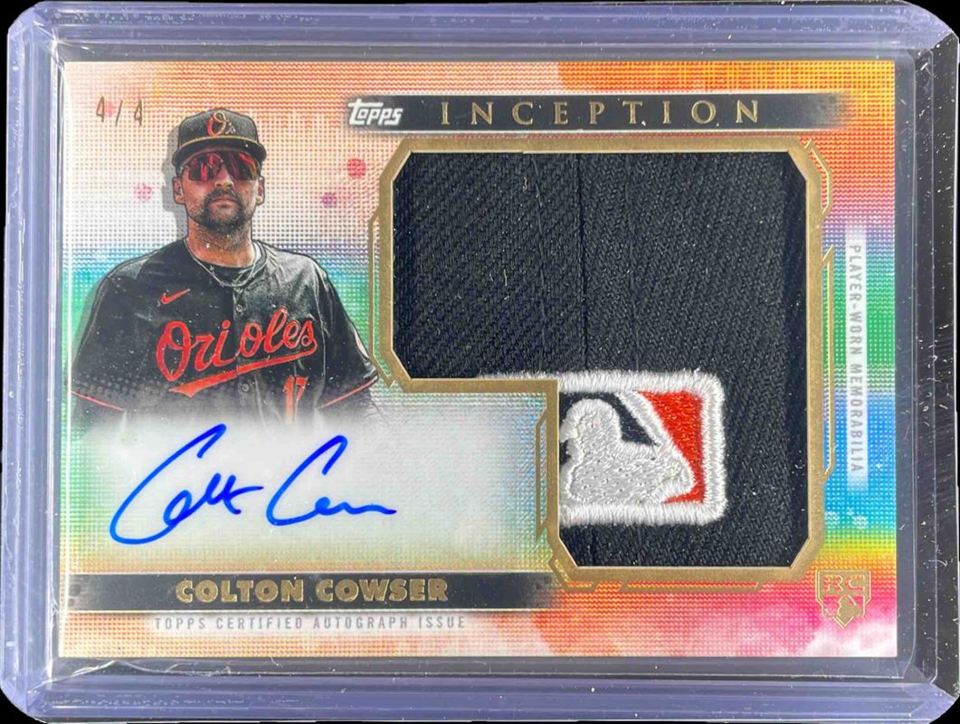 Colton Cowser 2024 Topps Inception #AJHP-CC Autographed Jumbo Hat Patch Card - MLB Logo /5 Rookie RAW