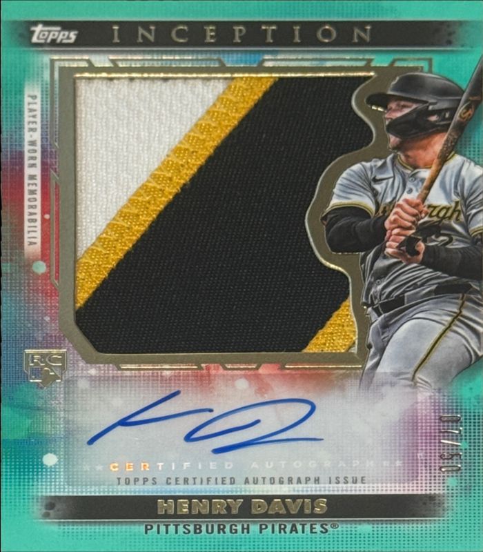 Henry Davis 2024 Topps Inception #AJP-HD Autographed Jumbo Patch Cards - Aqua /50 Rookie RAW