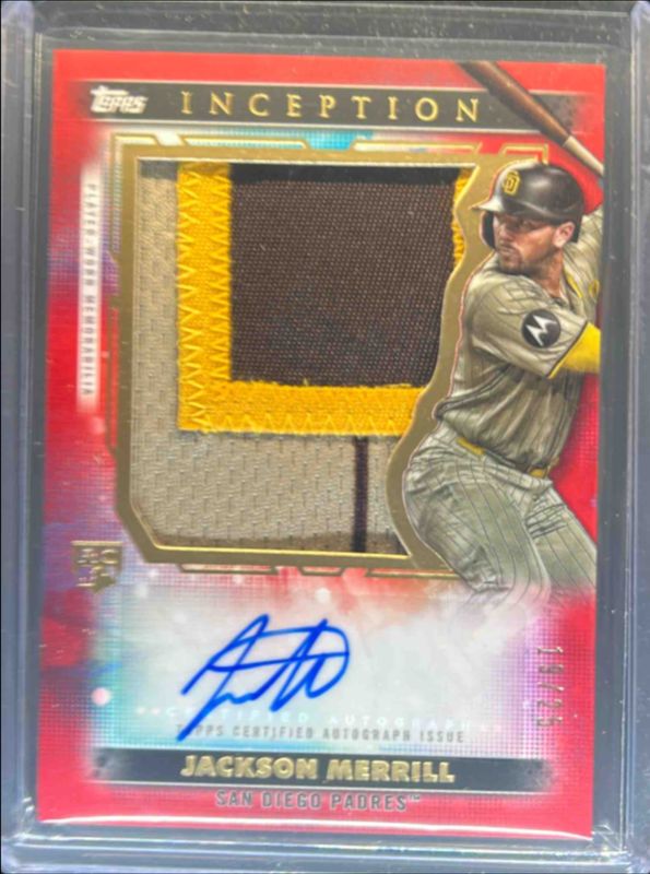 Jackson Merrill 2024 Topps Inception #AJP-JM Autographed Jumbo Patch Cards - Red /25 Rookie RAW