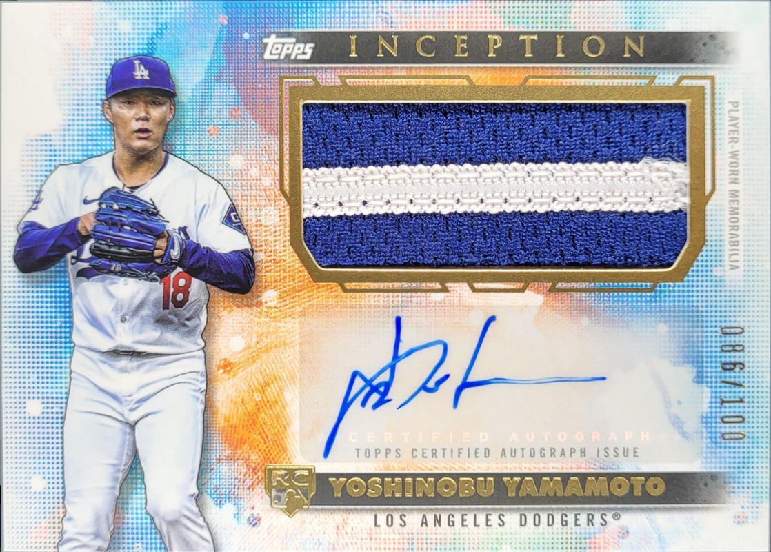Yoshinobu Yamamoto 2024 Topps Inception #APC-YY Autographs Patch Cards /200 Rookie RAW