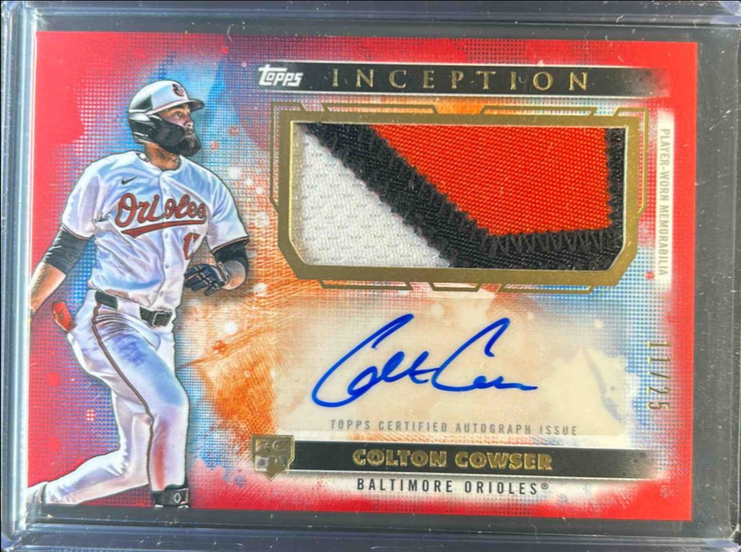 Colton Cowser 2024 Topps Inception #APC-CC Autographs Patch Cards - Red /25 Rookie RAW