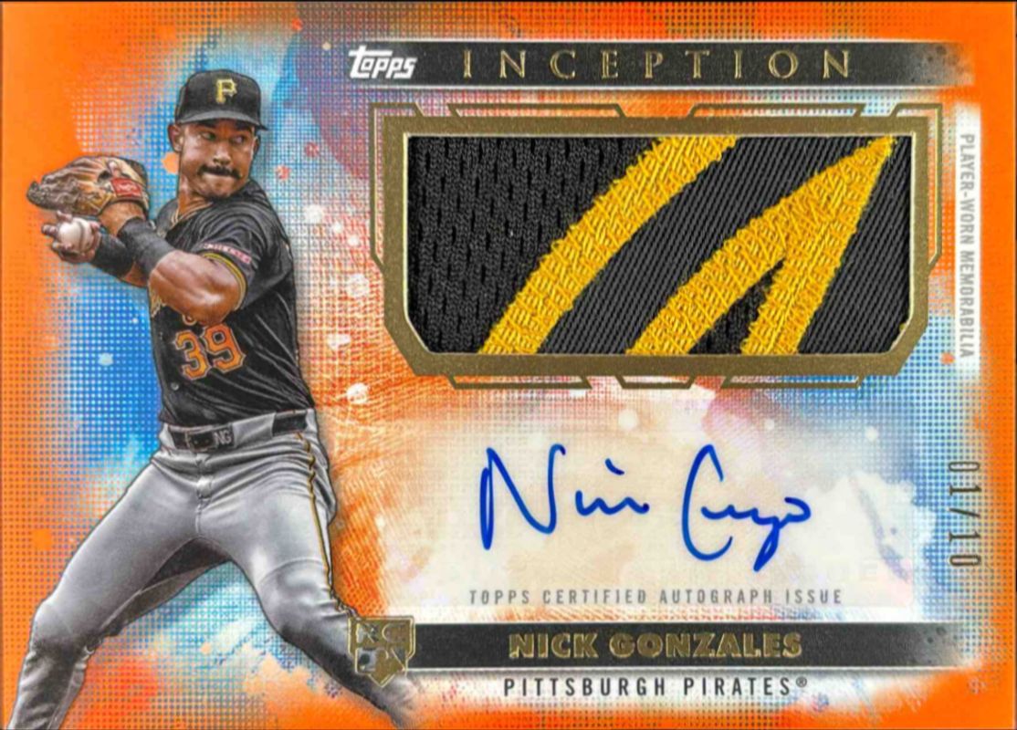 Nick Gonzales 2024 Topps Inception #APC-NG Autographs Patch Cards - Orange /10 Rookie RAW