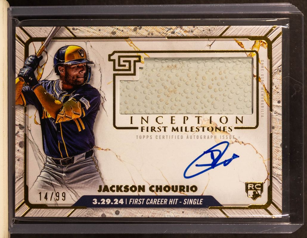 Jackson Chourio 2024 Topps Inception #FMAR-JCH MLB First Milestones Autographs Relics /99 Rookie RAW