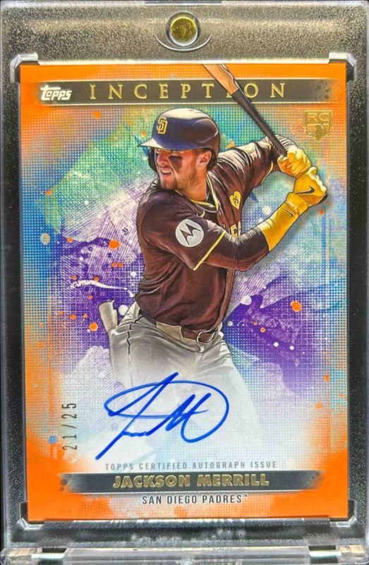 Jackson Merrill 2024 Topps Inception #BRES-JM Base Rookies & Emerging Star Autographs - Orange /25 RAW