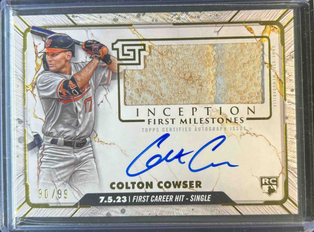 Colton Cowser 2024 Topps Inception #FMAR-CC MLB First Milestones Autographs Relics /99 Rookie RAW