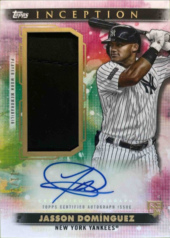 Jasson Dominguez 2024 Topps Inception #AGSR-JD Autographs Relic Cards Fielding Glove /25 Rookie RAW