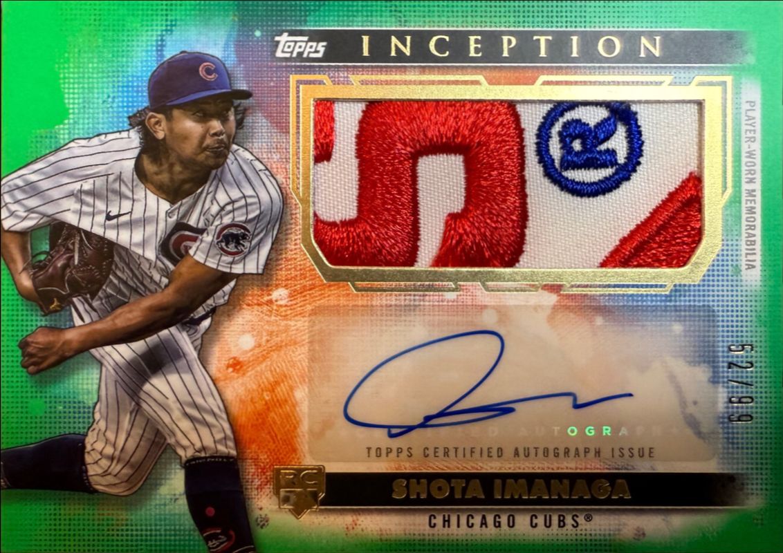 Shota Imanaga 2024 Topps Inception #APC-SI Autographs Patch Cards - Green /99 Rookie RAW