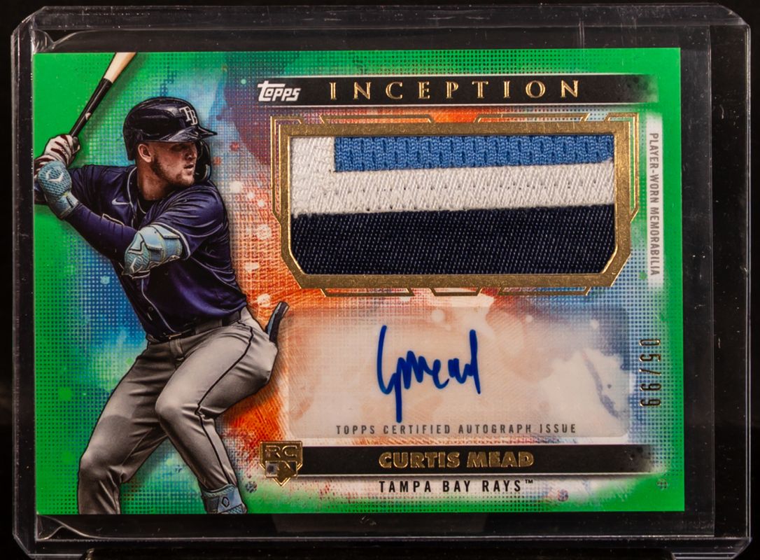 Curtis Mead 2024 Topps Inception #APC-CME Autographs Patch Cards - Green /99 Rookie RAW